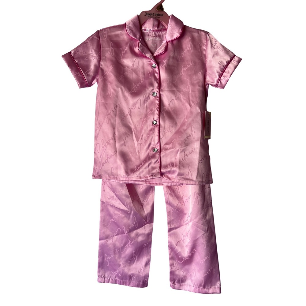Juicy Couture Girls Pink Lola Satin 2-Piece Pajama Sleep Set 6/6X